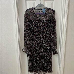 CeCe Black Sheath Dress with Bishop Sleeves and V-Neck